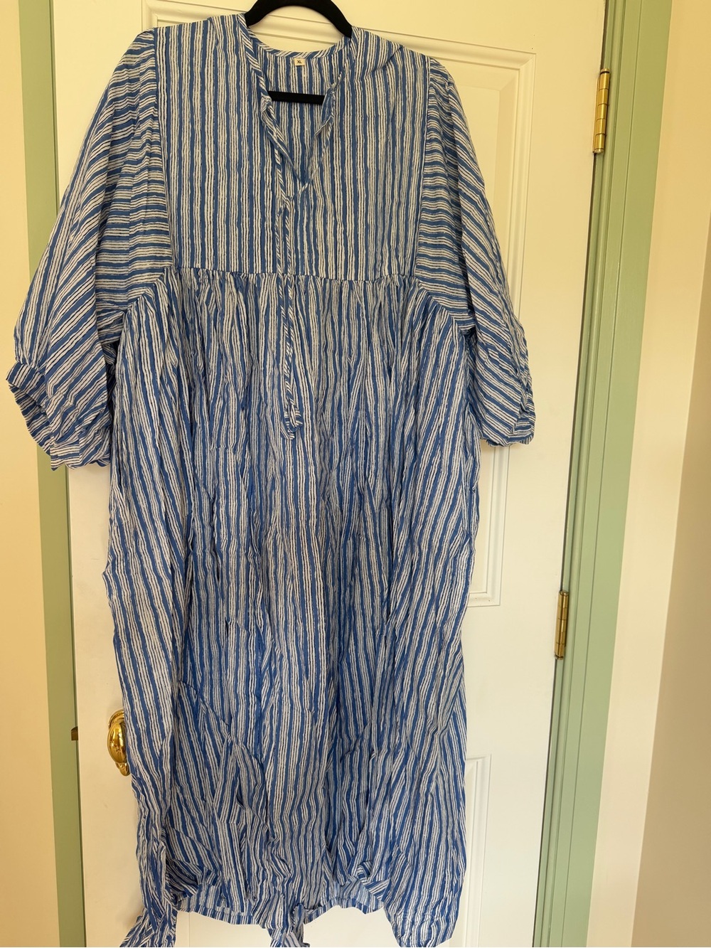 Casual Blue & White Striped Maxi Dress